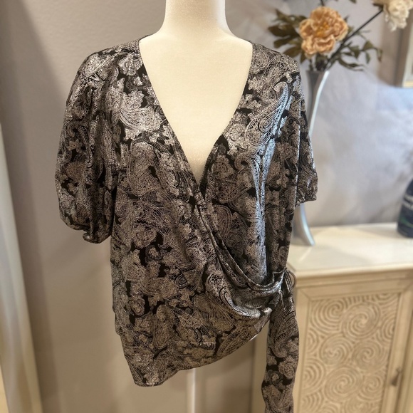 Michael Kors Womens Foil Paisley Wrap Blouse - Picture 1 of 16